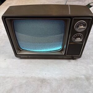 Vintage Zenith Solid State Portable B&W TV Model N120C Brown Retro Television